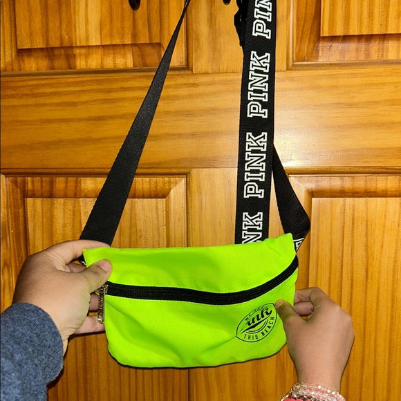 Pink Neon Green Crossbody Bag with Black Strap - Picture 1 of 4